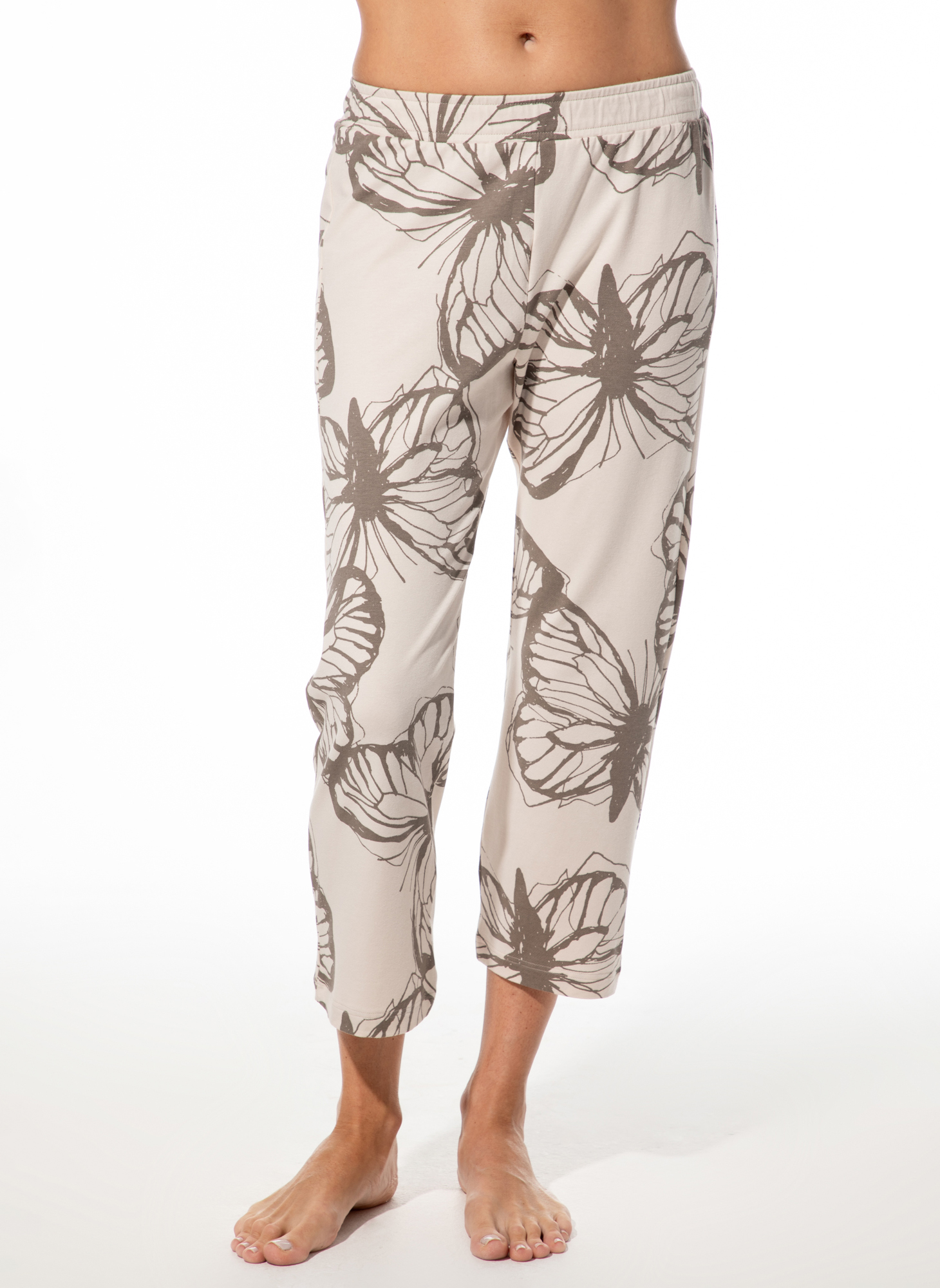Damen  7/8- Schlafhose beige Schmetterling