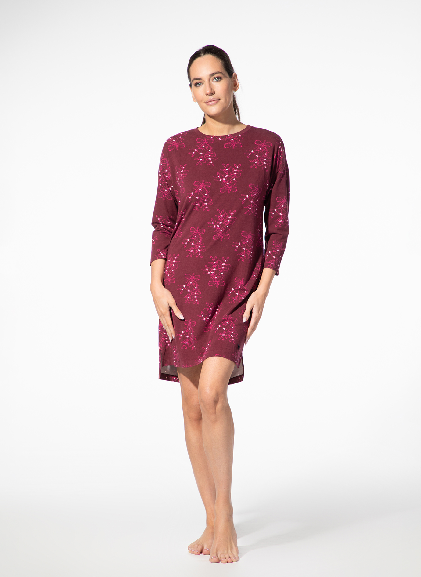 Kleid,  Sweatshirtkleid, Blumenmuster, Violett, Langarm