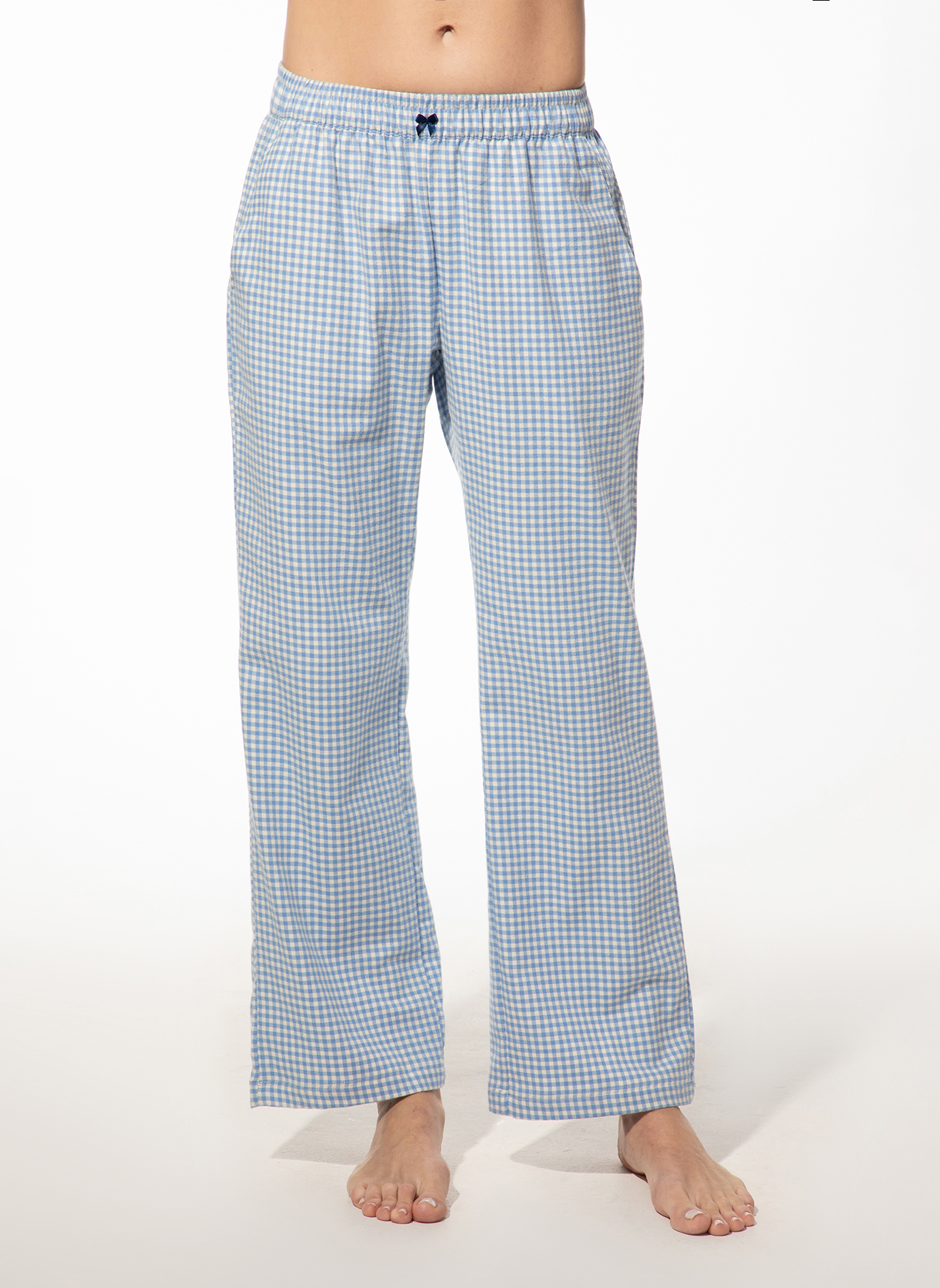 Damen Schlafhose lang blau kariert
