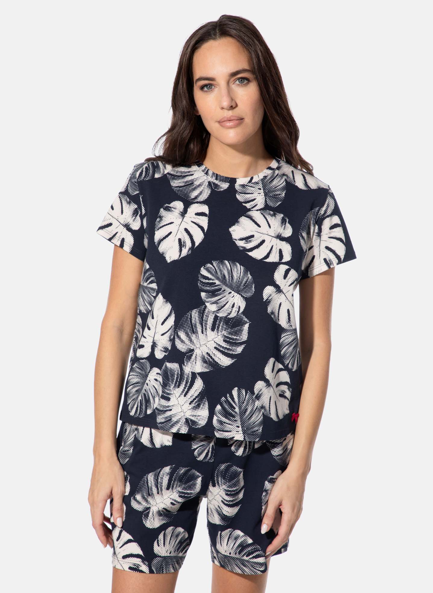 Damen-Schlafshirt blau Blätter