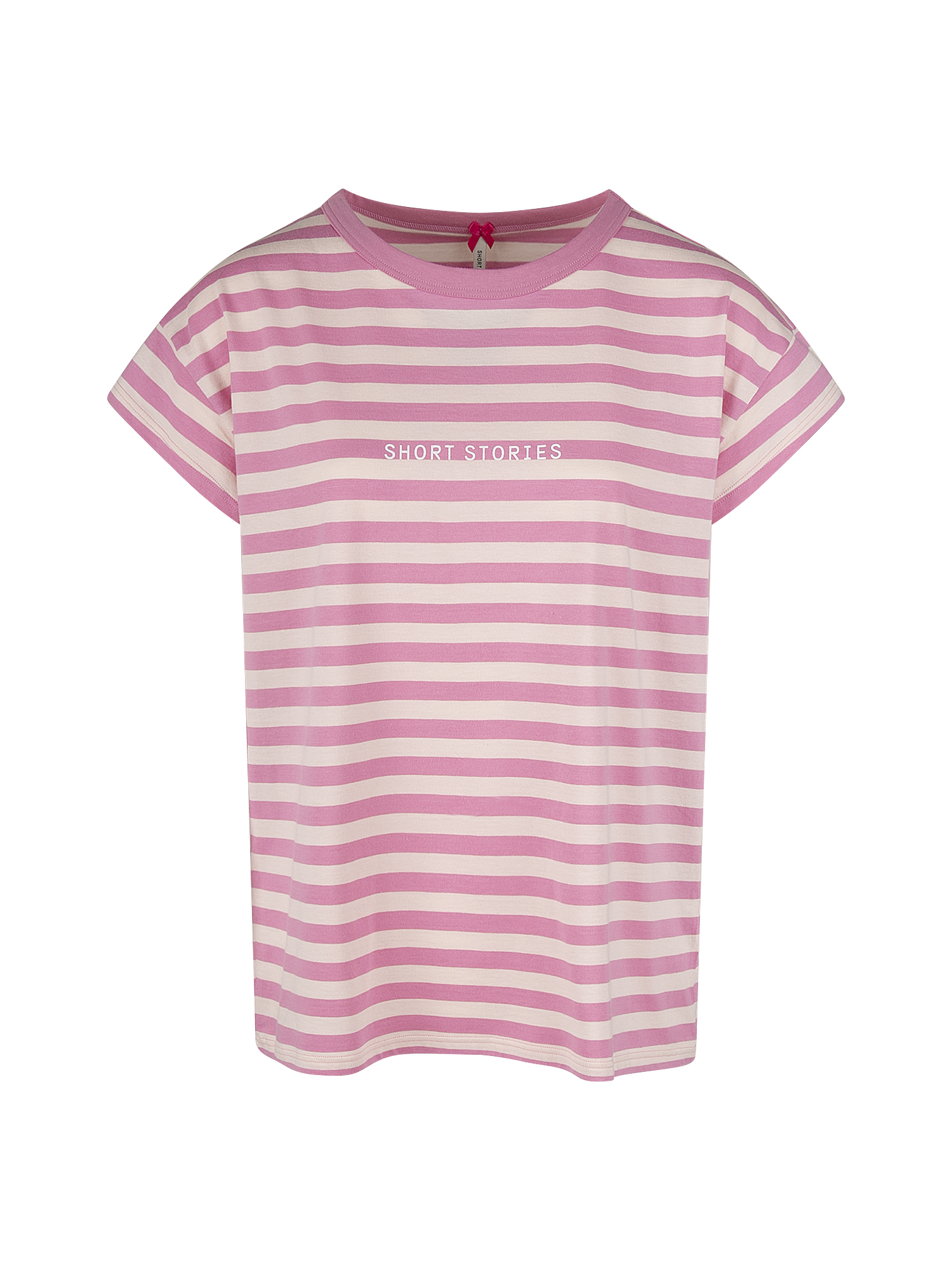 T-Shirt, Streifen, Rosa, Kurzarm, Drucktext
