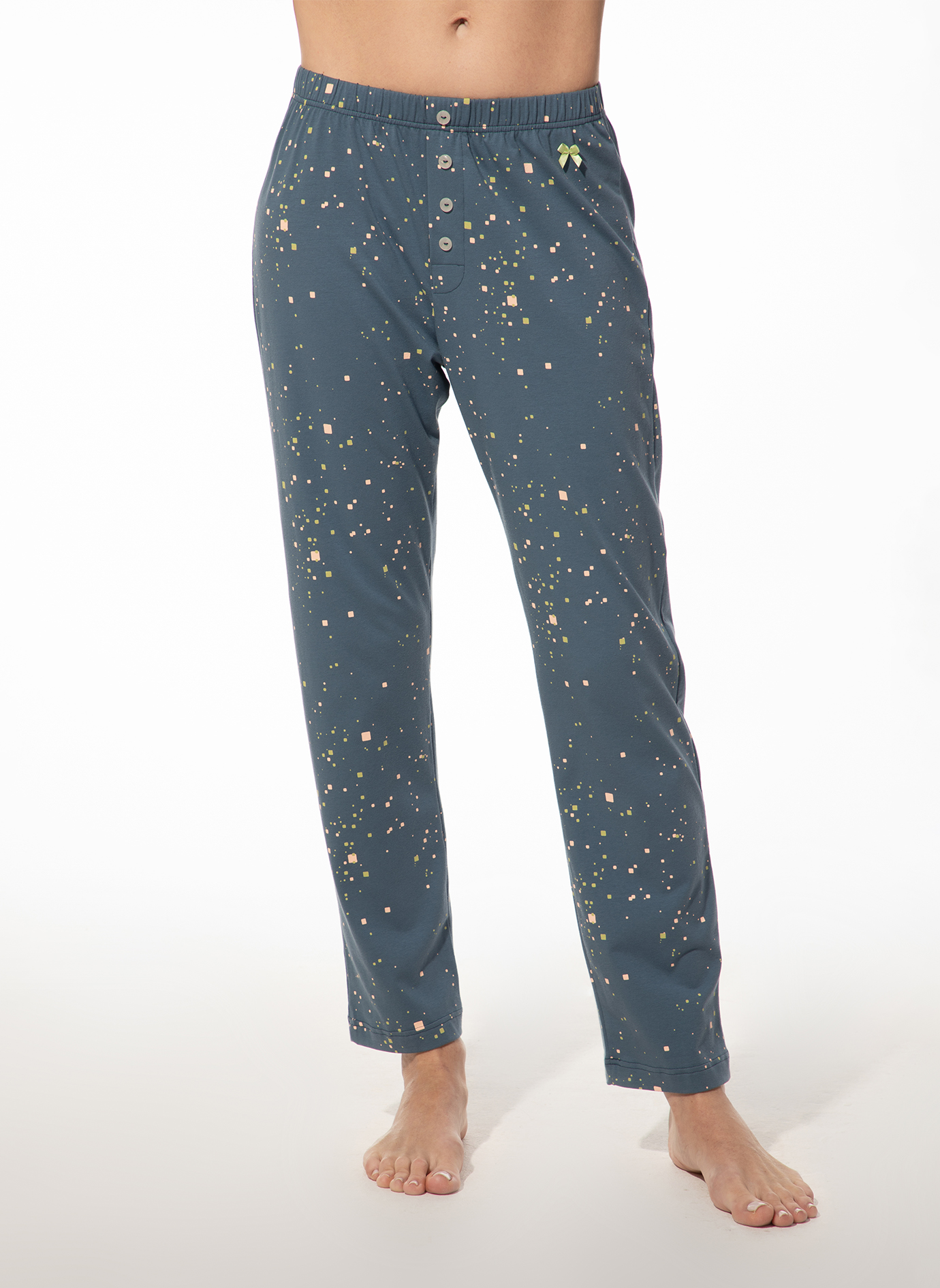 Damen Schlafhose blau Sprenkel-Allover