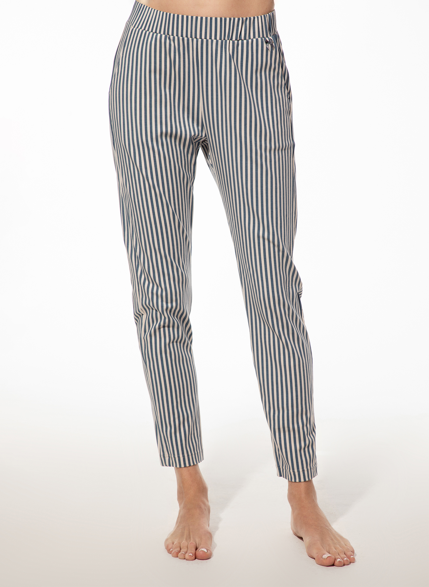 Damen Schlafhose blau Streifen