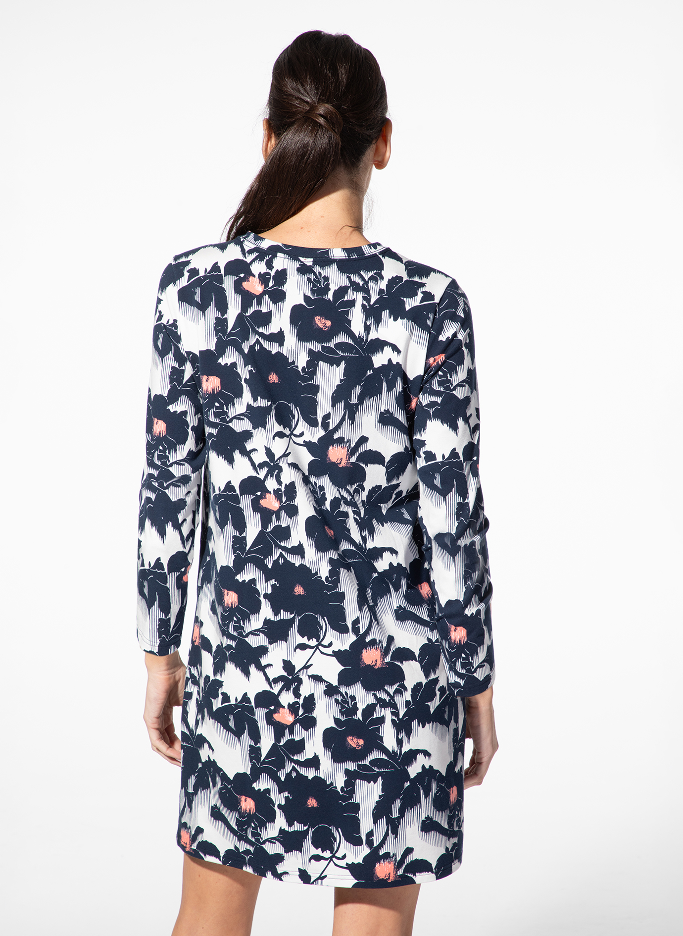 Kleid, Druck, Blumenmuster, Langarm, knielang