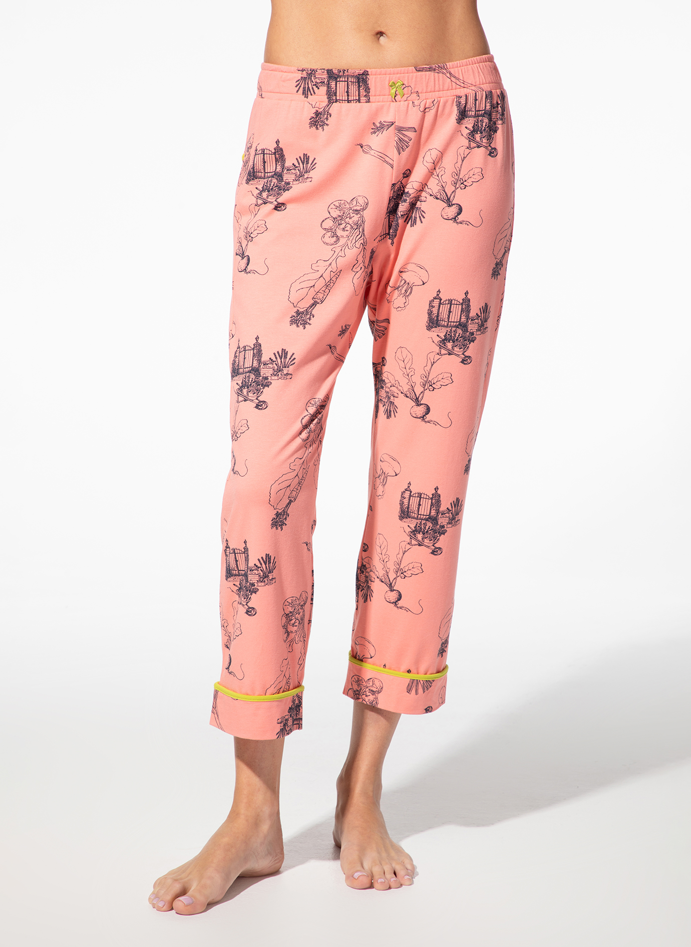 Hose,  Pyjamabody, rosa, Druck, Capri-Länge