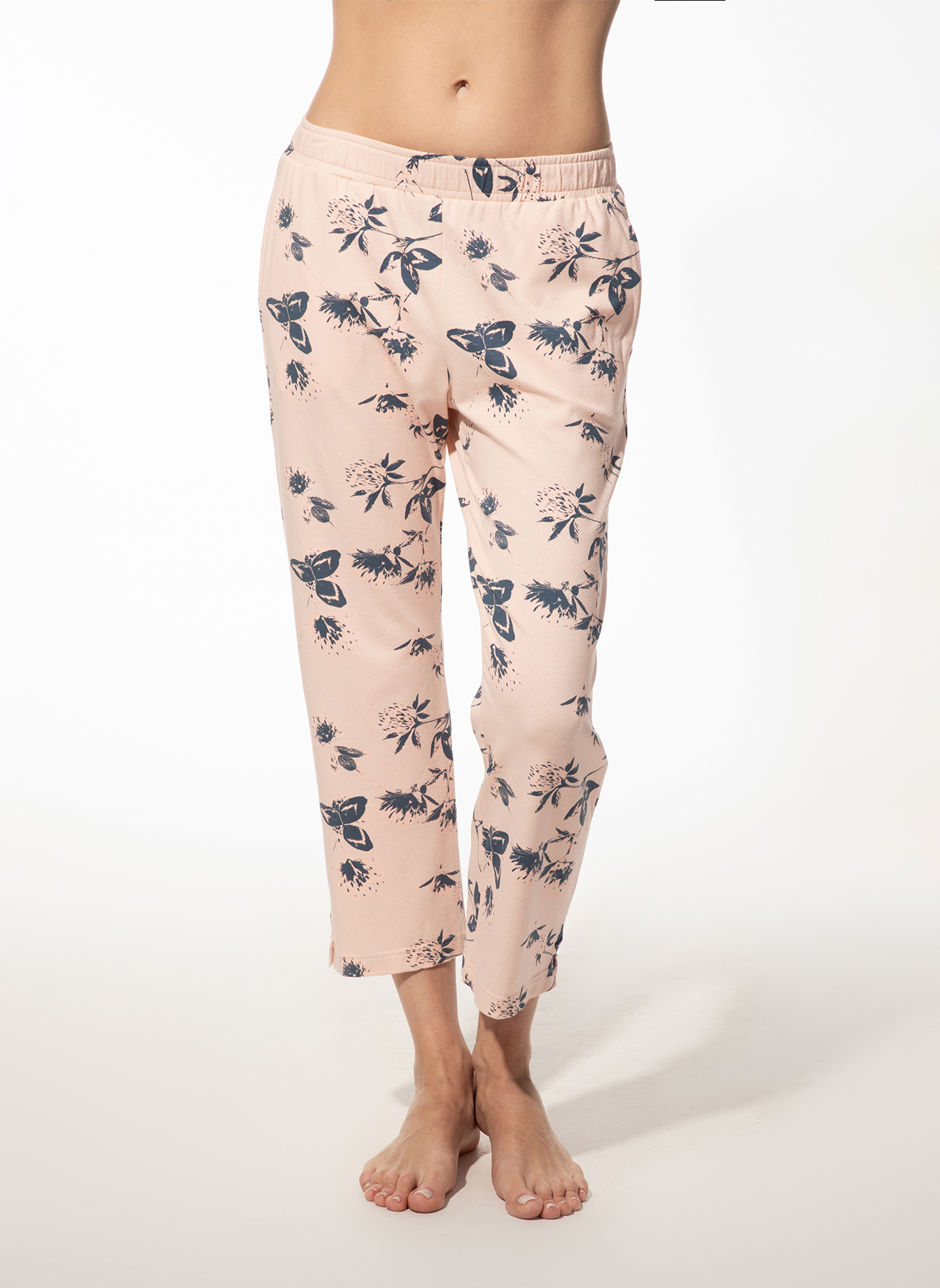Damen 7/8 Schlafhose rosa Blumen