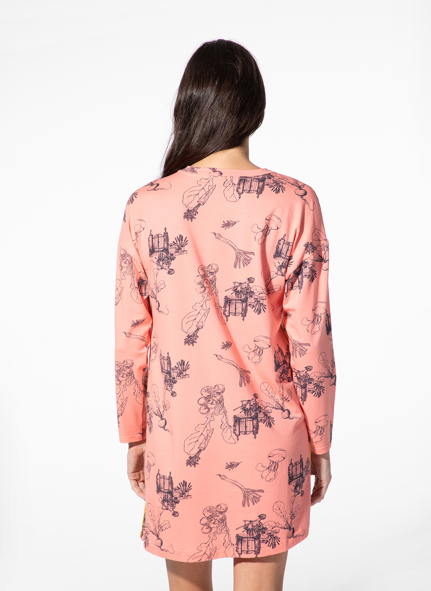 Kleid, Oversize, Rosa, Druck, Langarm