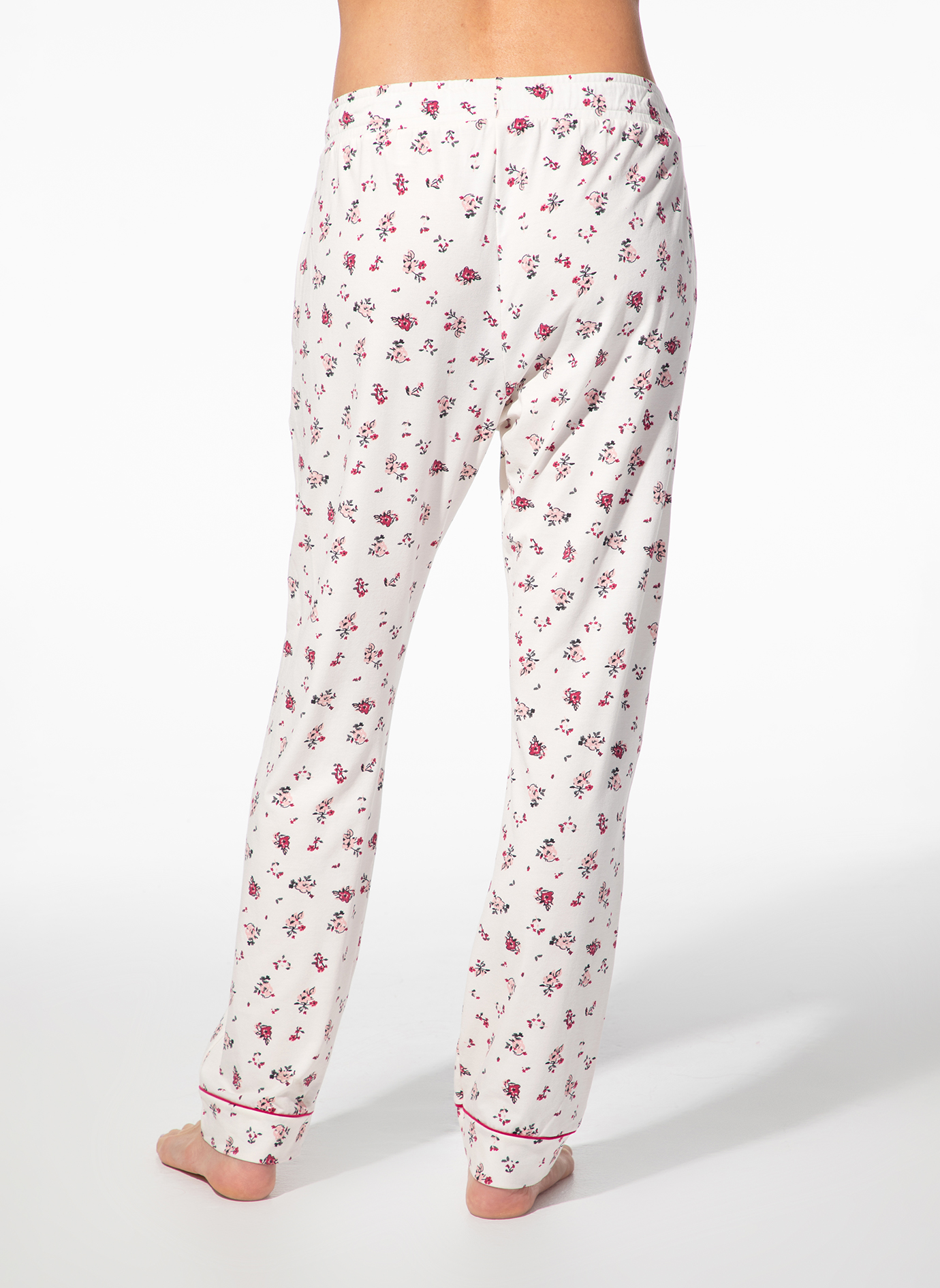 Pyjamahose, Blumenmuster, Weiß, Weiches Material, Lockere Passform