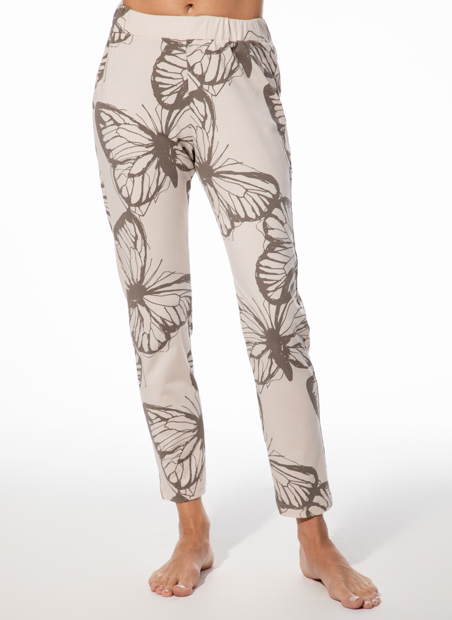 Damen-Schlafhose beige Schmetterling