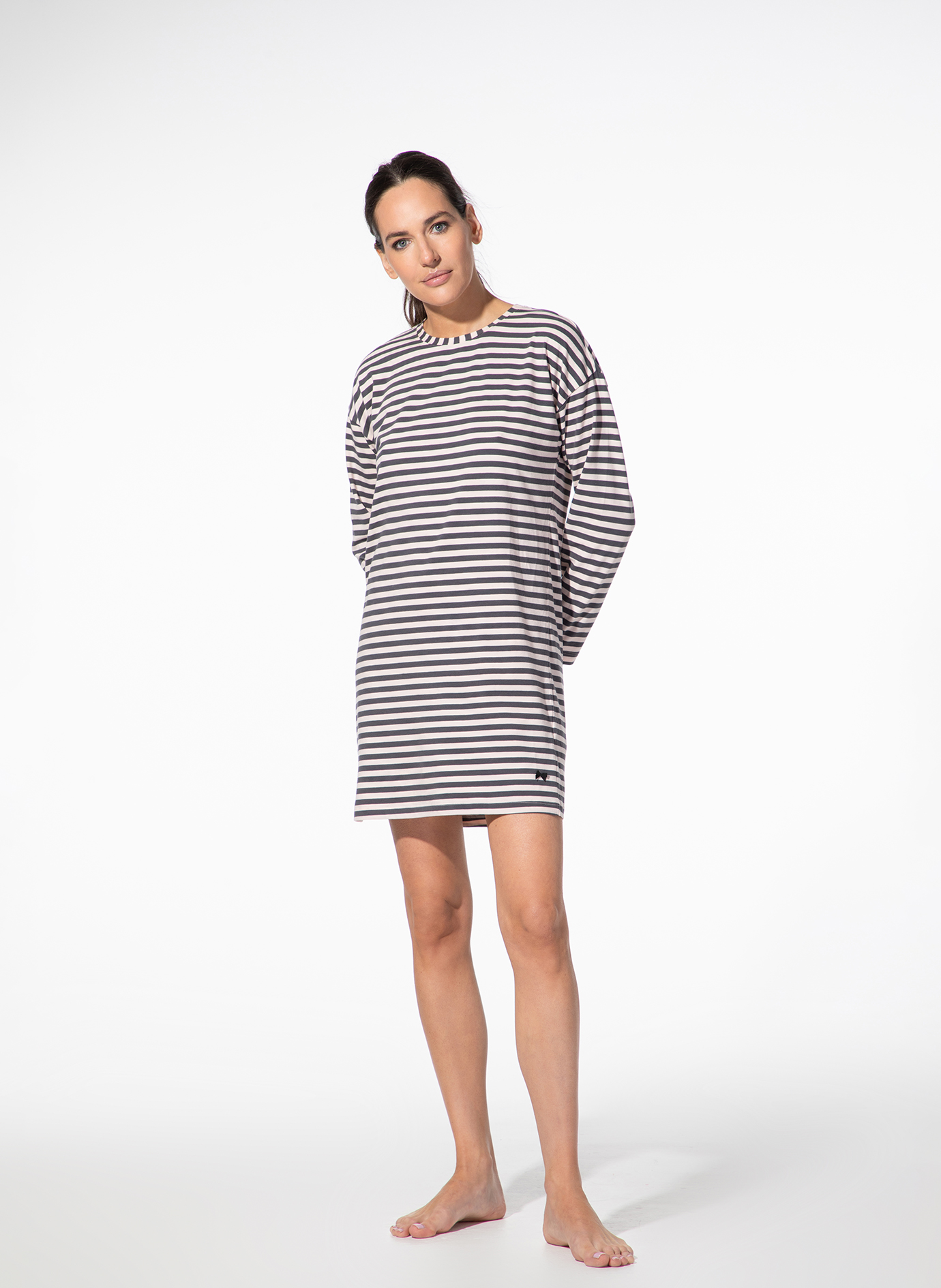 streifen, langarm-kleid, tunika-kleid, strickkleid, casualkleid