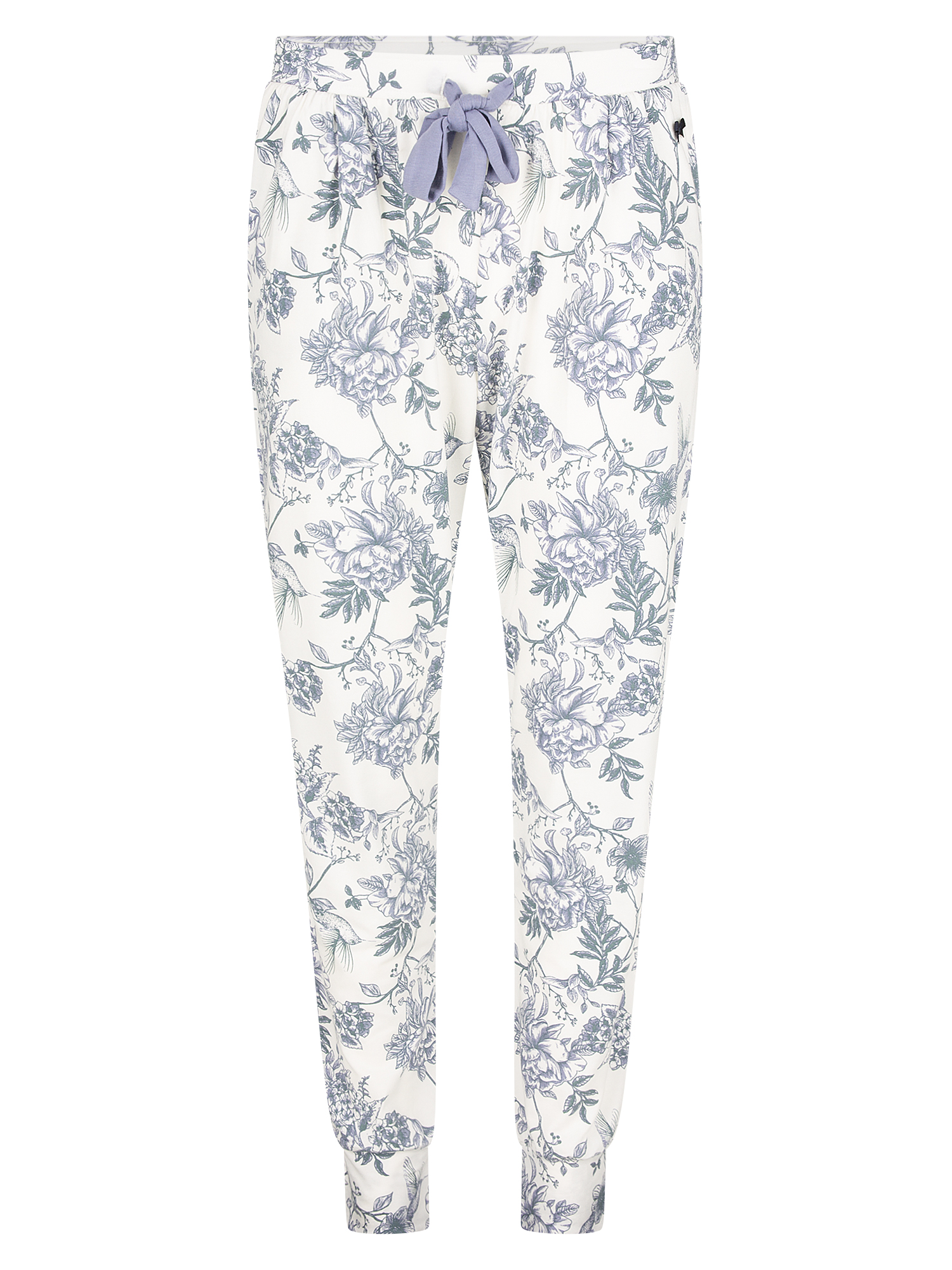 Hose, Blumenmuster, Druck, Kordelzug, Weiß/Blau