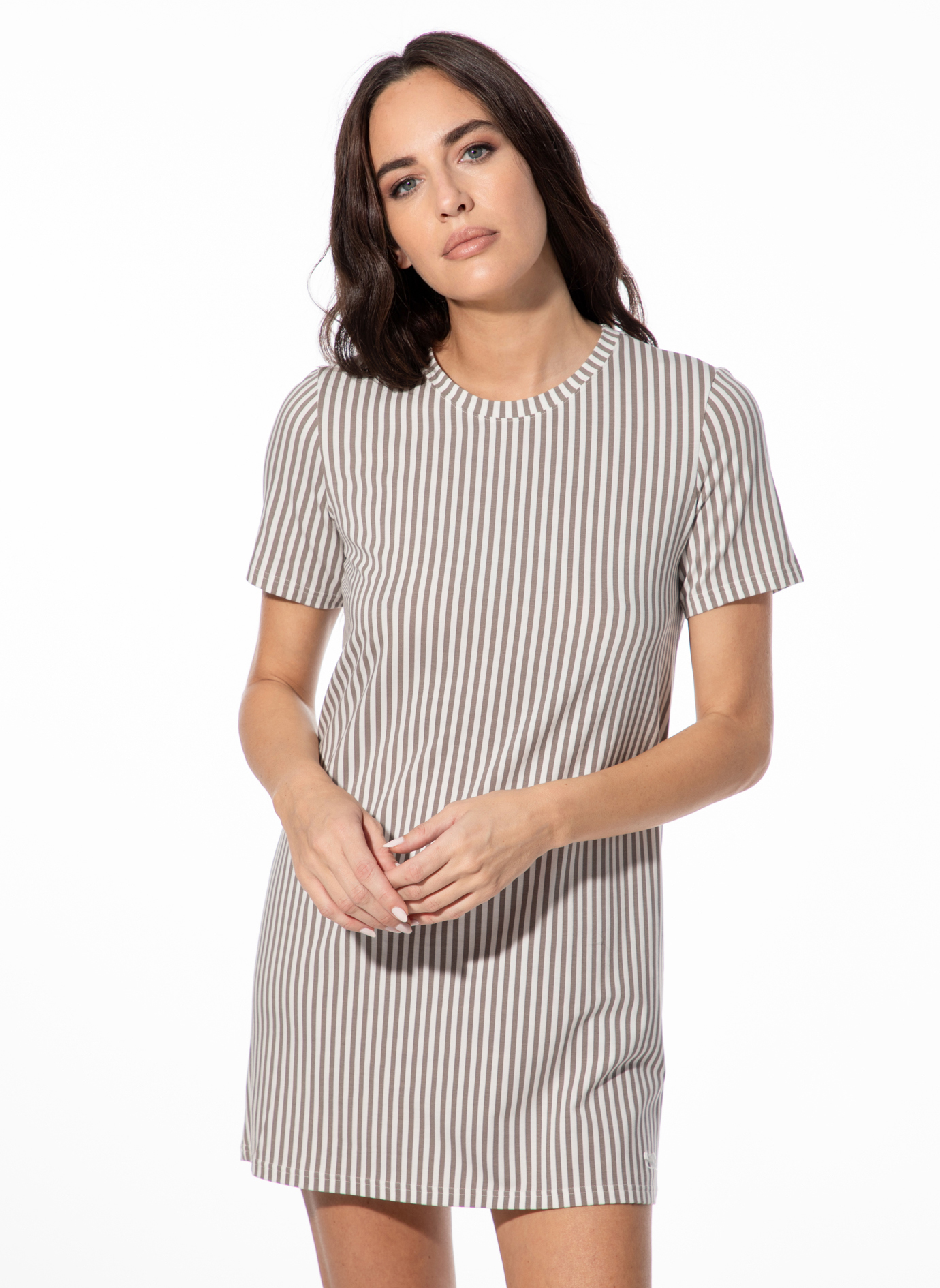 Damen-Nachthemd kurzarm braun Ringel