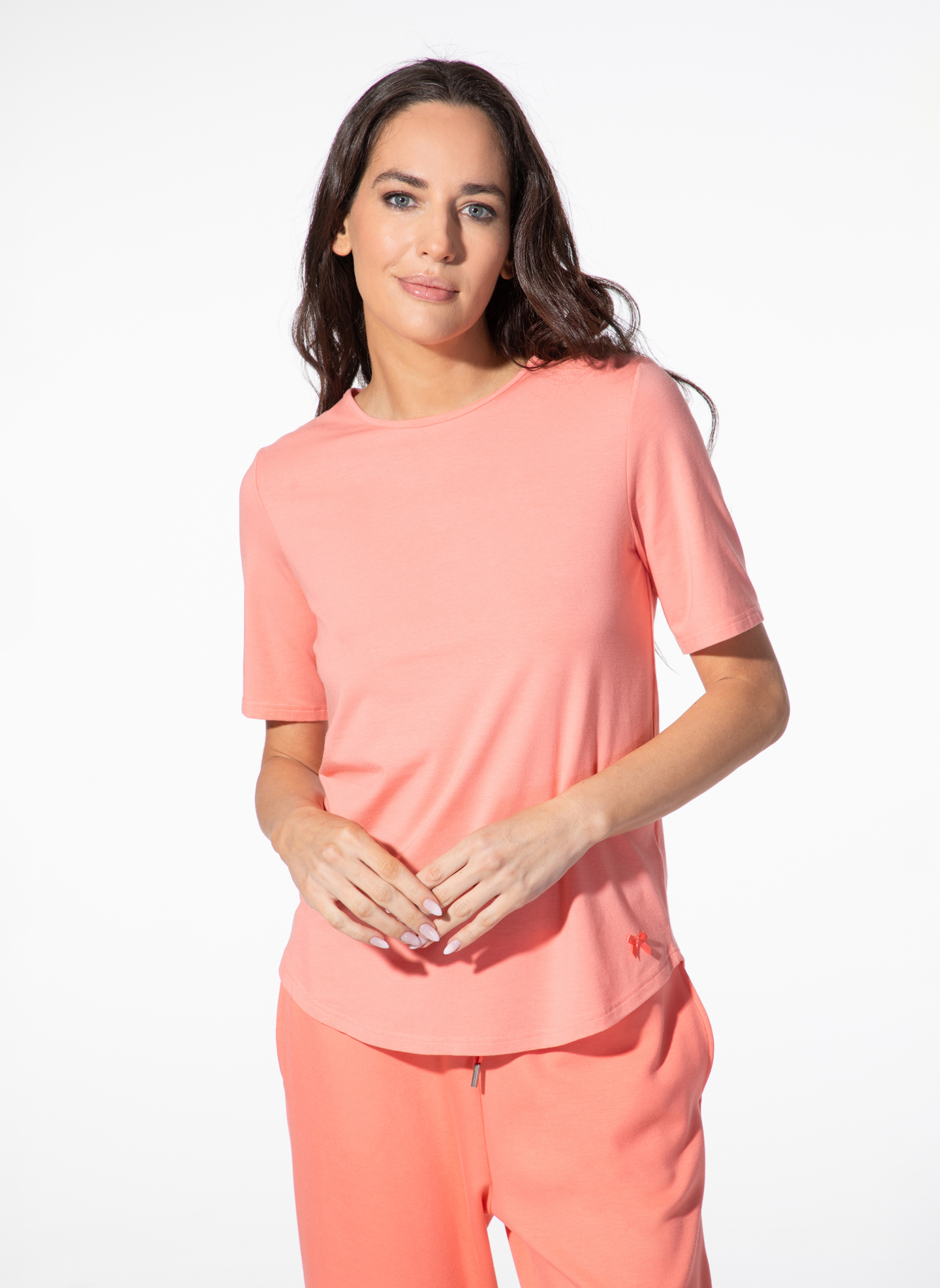 T-Shirt, Kurzarm, Rundhals, Pfirsich, Alltagstauglich