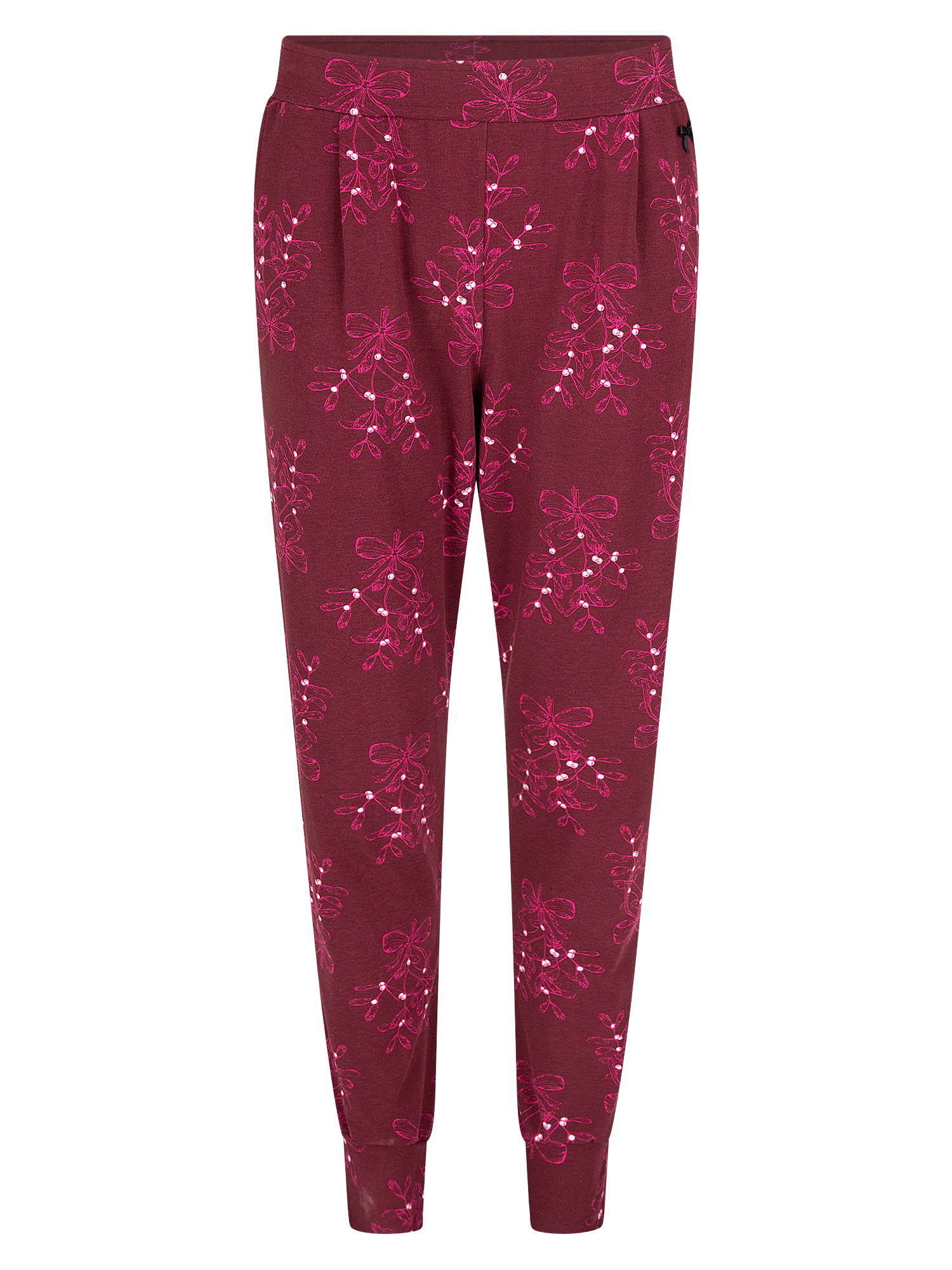 Hose, Loungewear, Burgunderrot, Blumenmuster, Elastischer Bund
