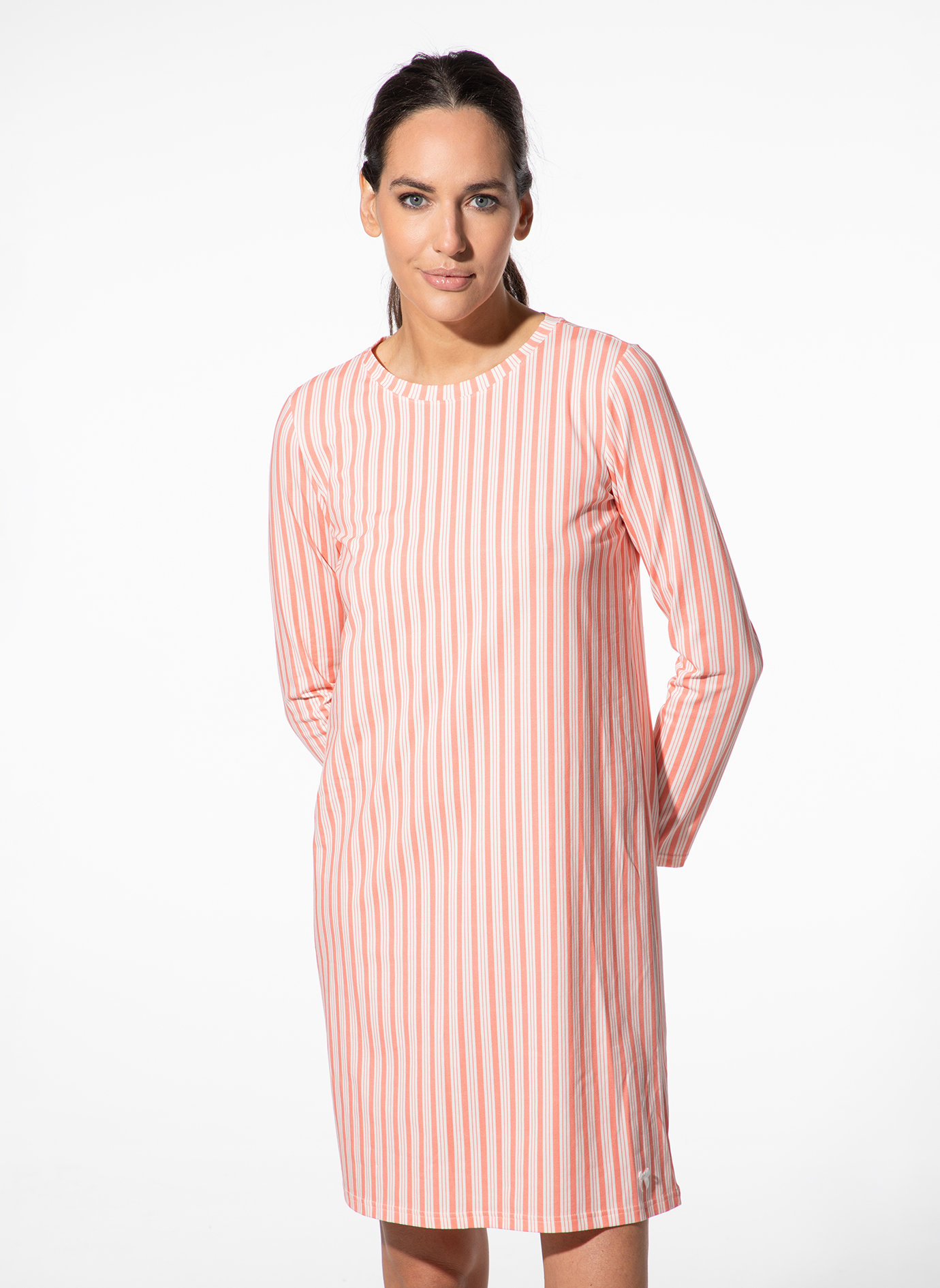 Kleid, Streifen, Langarm, Baumwolle, Casual