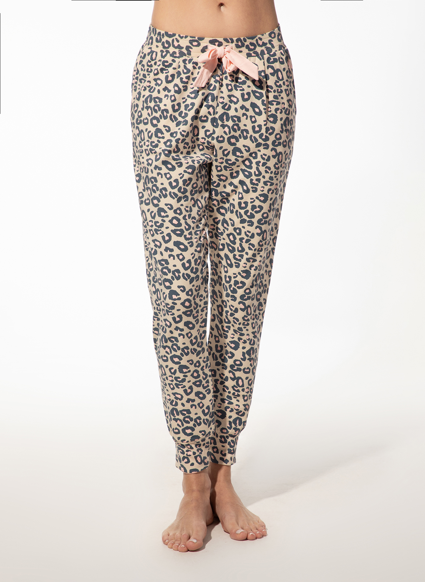 Damen-Schlafhose rosa Leo-Print