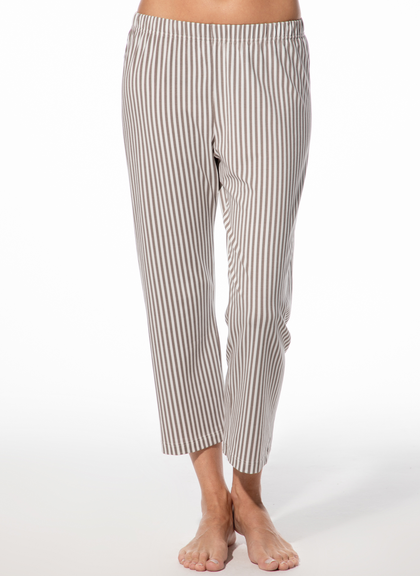 Damen-7/8-Schlafhose braun Streifen