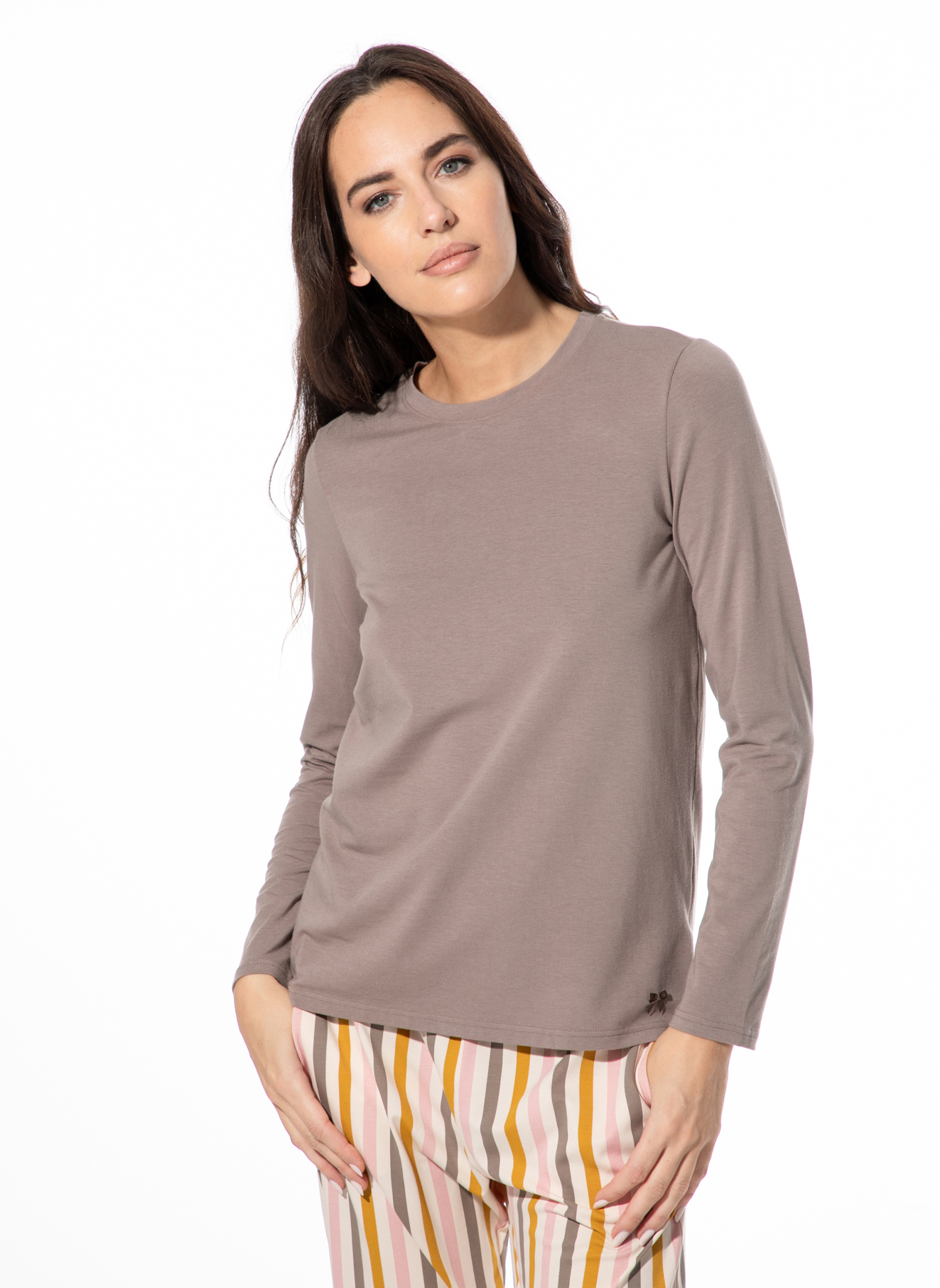 Damen-Schlafshirt langarm braun 