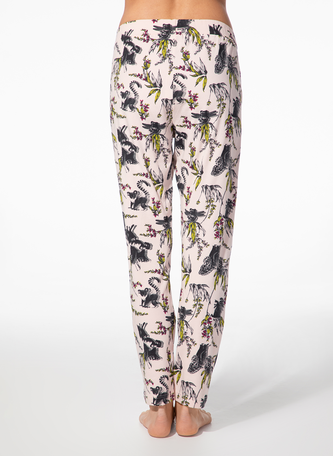 pyjamahose, Druck, Blumen, Tiger, Beige